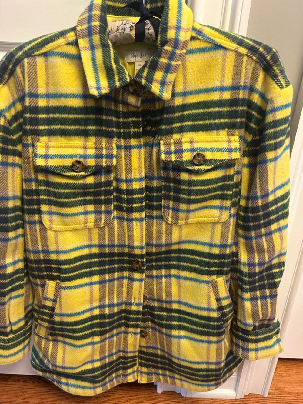 Style & Co. Yellow, Green & Blue Plaid Button-Up Jacket